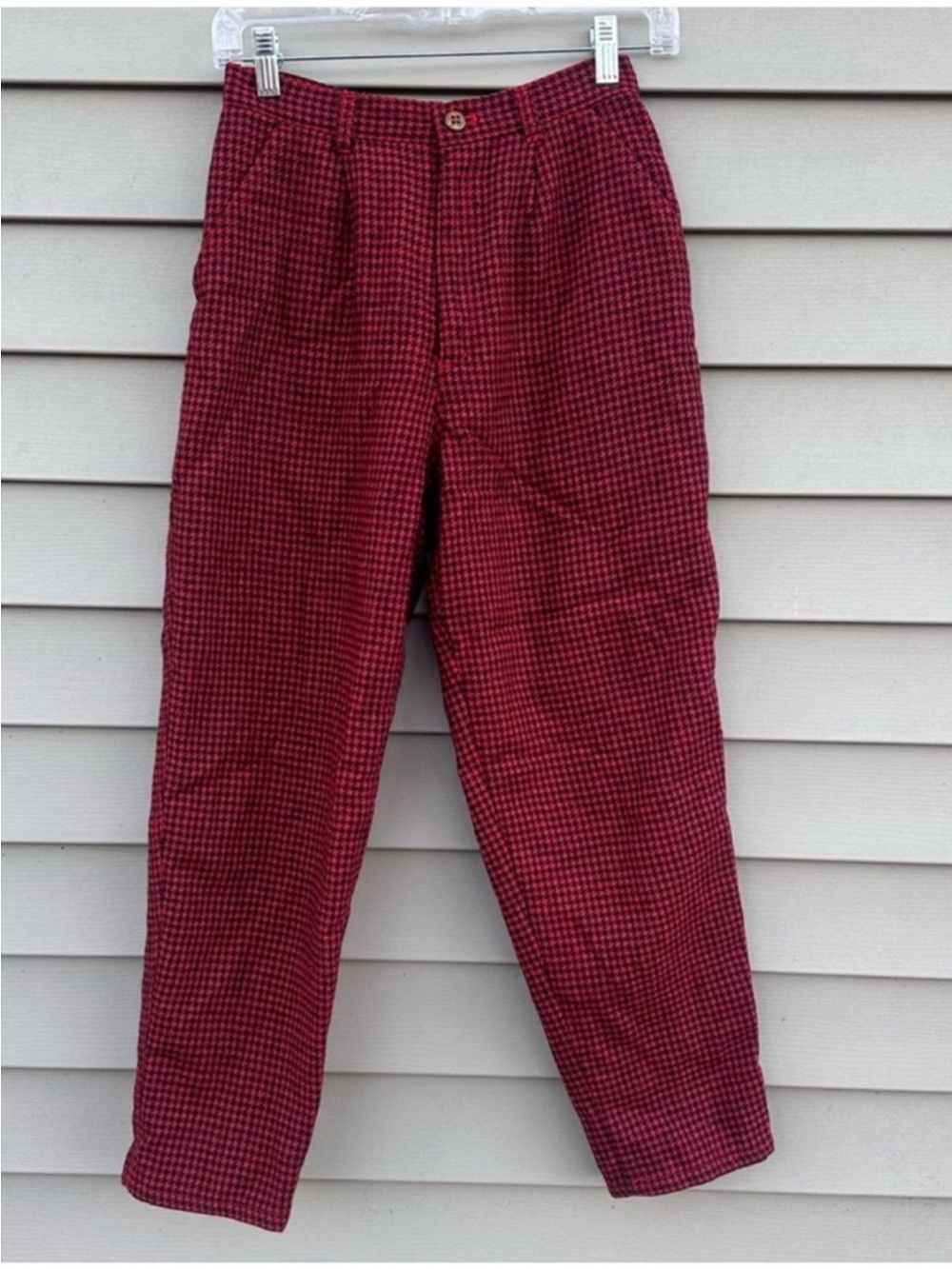 Saburoku wool houndstooth trousers Japanese pants high waist red 26”